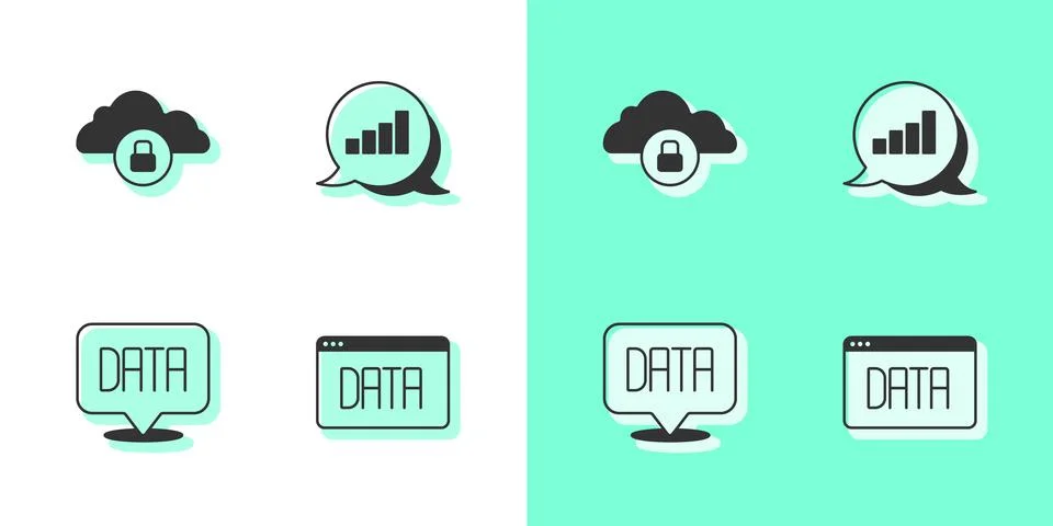 Set Data analysis, Cloud computing lock,  and Pie chart infographic icon. Vec Stockillustratie