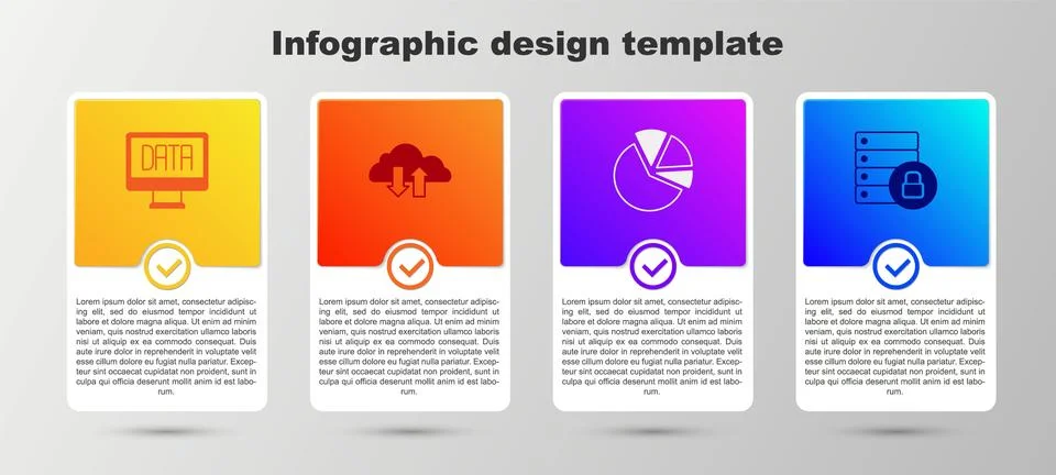 Set Data analysis, Cloud download and upload, Pie chart infographic and Ser.. Stock Illustration