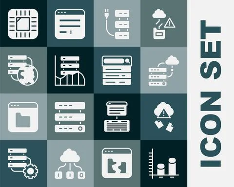 Set Data analysis, Cloud hacking, Network cloud connection, Server, Server, Data 스톡 일러스트