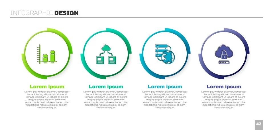 Set Data analysis, Cloud technology data transfer, Network cloud connection and Stock Illustration