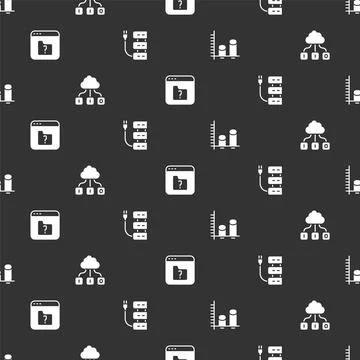 Set Data analysis, Cloud technology data transfer, File missing and Server on Illustrazione stock