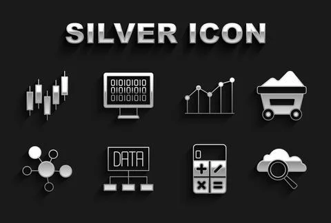 Set Data analysis Coal mine trolley Search cloud computing Calculator Mind ma Illustrazione stock