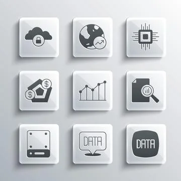 Set Data analysis, Document with graph chart, Pie infographic, Server, Fina.. Stock Illustration