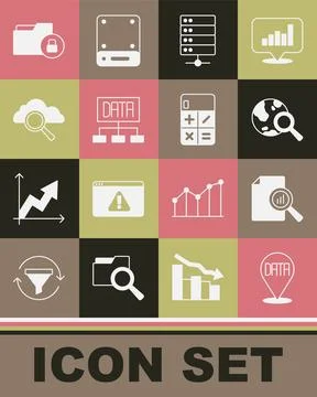 Set Data analysis Document with graph chart Search globe Server cloud computi Stock Illustration