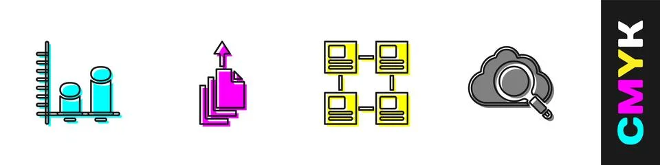 Set Data analysis, export, Hierarchy organogram chart and Search cloud computing イラスト素材