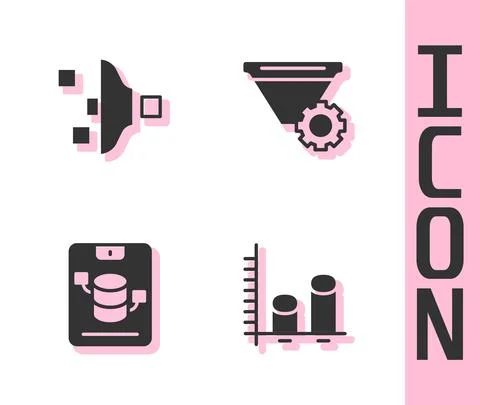 Set Data analysis, Filter setting, Server, Data, Web Hosting and icon. Vector Illustrazione stock