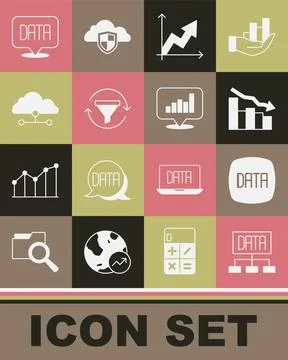 Set Data analysis, Financial growth decrease, Sales funnel with chart, Network Stock Illustration