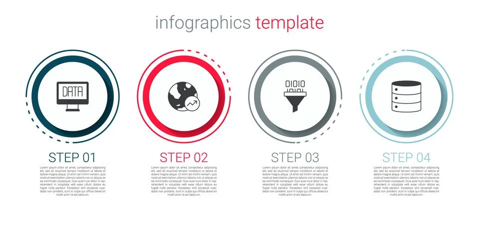 Set Data analysis, Financial growth, Binary code and Server. Business infogra Illustrazione stock