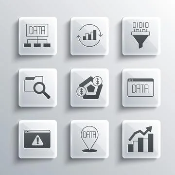 Set Data analysis, Financial growth, Browser with exclamation mark, Search 스톡 일러스트