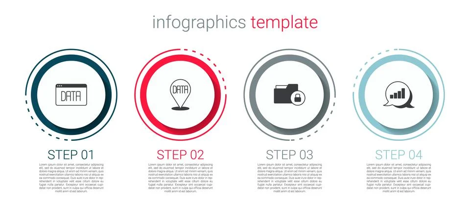 Set Data analysis, Folder and lock and Pie chart infographic. Business infogr Illustrazione stock