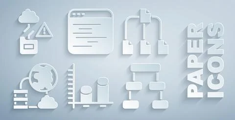 Set Data analysis, Folder tree, Network cloud connection, Hierarchy organogram Stock Illustration