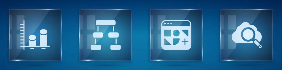Set Data analysis, Hierarchy organogram chart, Different files and Search cloud 스톡 일러스트