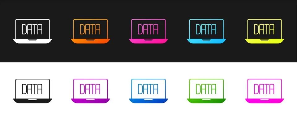 Set Data analysis icon isolated on black and white background. Business data 스톡 일러스트