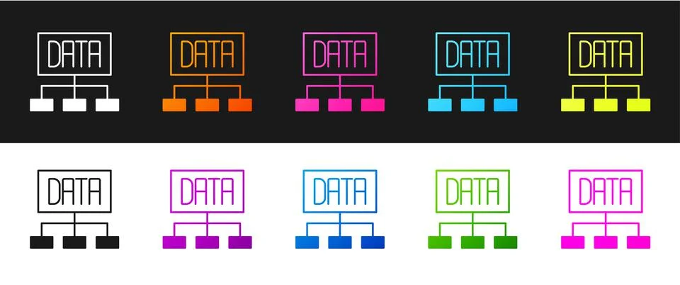 Set Data analysis icon isolated on black and white background. Business data  스톡 일러스트
