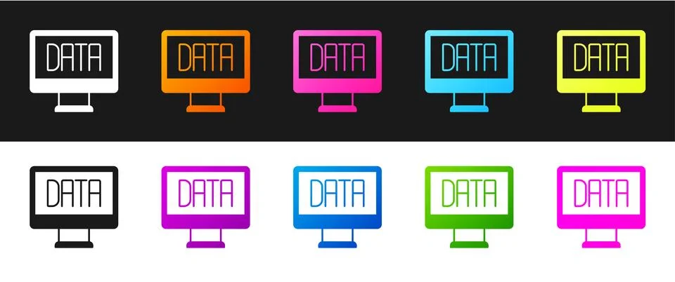 Set Data analysis icon isolated on black and white background. Business dat.. Stock Illustration