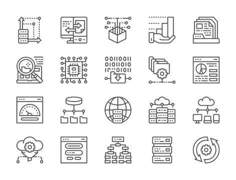 Set of Data Analysis Line Icons. Hosting, Program Algorithm, Database and more. 스톡 일러스트