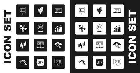 Set Data analysis, Mind map infographic, Server, Pie chart, Sales funnel wi.. Illustrazione stock