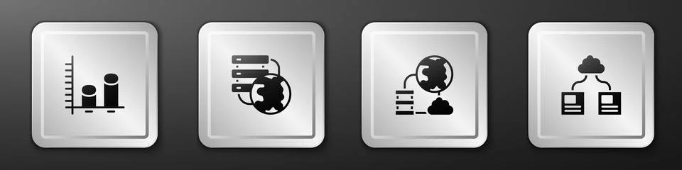 Set Data analysis, Network cloud connection, and Cloud technology data transfer Stock Illustration