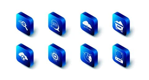 Set Data analysis, Network cloud connection, Coal mine trolley, Server, Pie Illustrazione stock