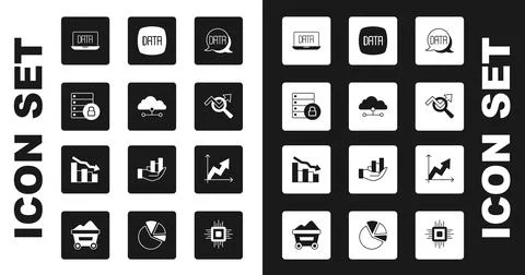 Set Data analysis, Network cloud connection, Server security with padlock, .. Stock Illustration