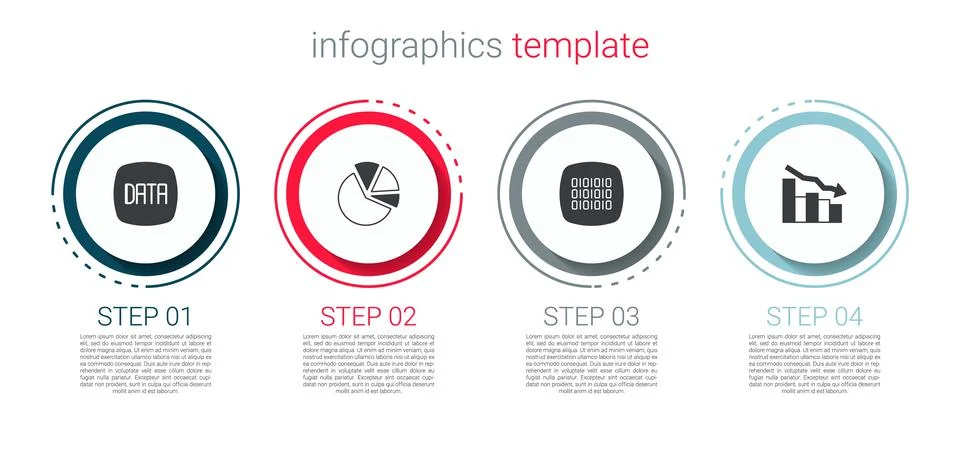Set Data analysis, Pie chart infographic, Binary code and Financial growth Stock Illustration