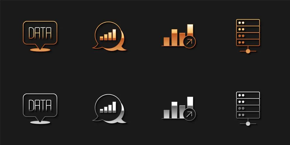 Set Data analysis, Pie chart infographic, Financial growth and Server icon. V Stock Illustration