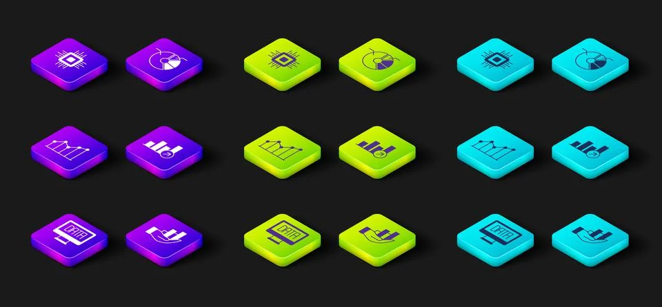 Set Data analysis, Pie chart infographic, Financial growth,  and Processor CP Stock Illustration