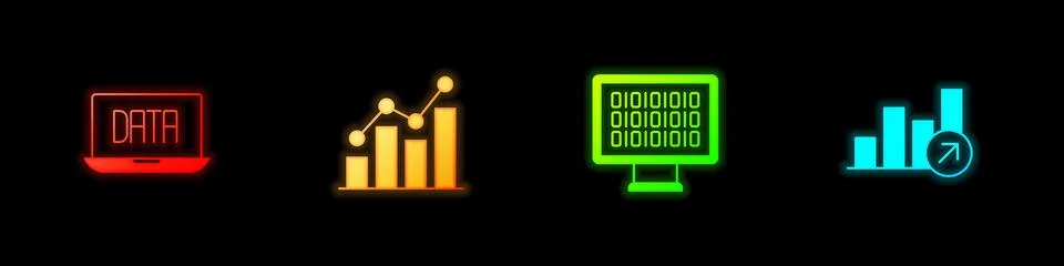 Set Data analysis, Pie chart infographic, Binary code and Financial growth ic Illustrazione stock