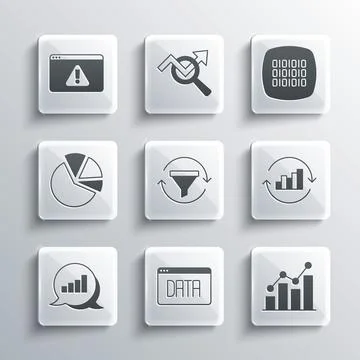 Set Data analysis, Pie chart infographic, Sales funnel with, Browser exclamation Stock Illustration