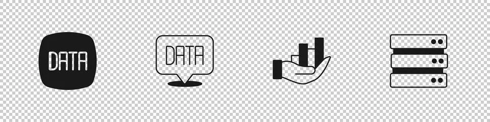 Set Data analysis, Pie chart infographic and Server icon. Vector Stock Illustration