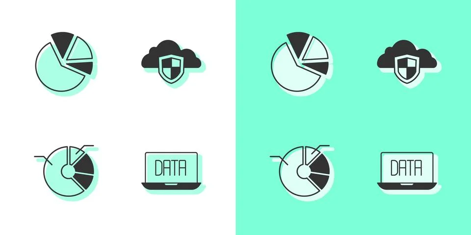 Set Data analysis, Pie chart infographic, and Cloud and shield icon. Vector 스톡 일러스트