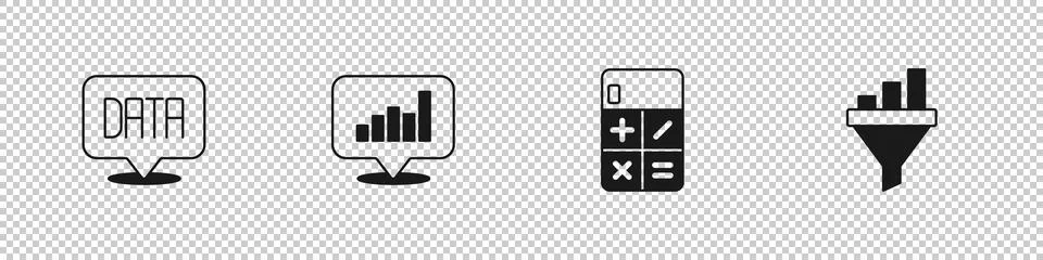 Set Data analysis, Pie chart infographic, Calculator and Sales funnel with icon Stock Illustration