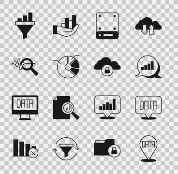 Set Data analysis, Pie chart infographic, Server, Search data, Sales funnel.. イラスト素材