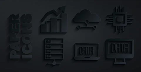 Set Data analysis, Processor CPU, Server, Network cloud connection and Fina.. Stock Illustration