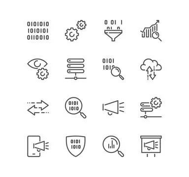 Set of data analysis related icons. Illustration