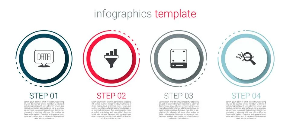 Set Data analysis, Sales funnel with chart, Server and Search data. Business Stock Illustration
