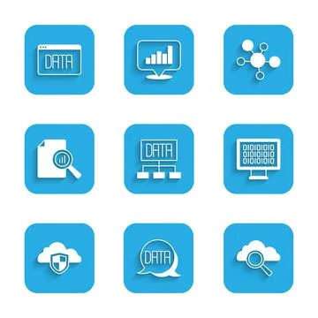 Set Data analysis, Search cloud computing, Binary code, Cloud and shield Stock Illustration