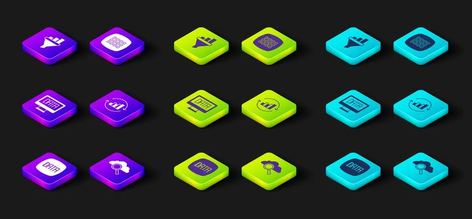 Set Data analysis, Search cloud computing, Pie chart infographic, Binary co.. Stock Illustration