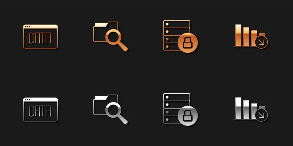 Set Data analysis, Search with folder, Server security padlock and Financial 스톡 일러스트