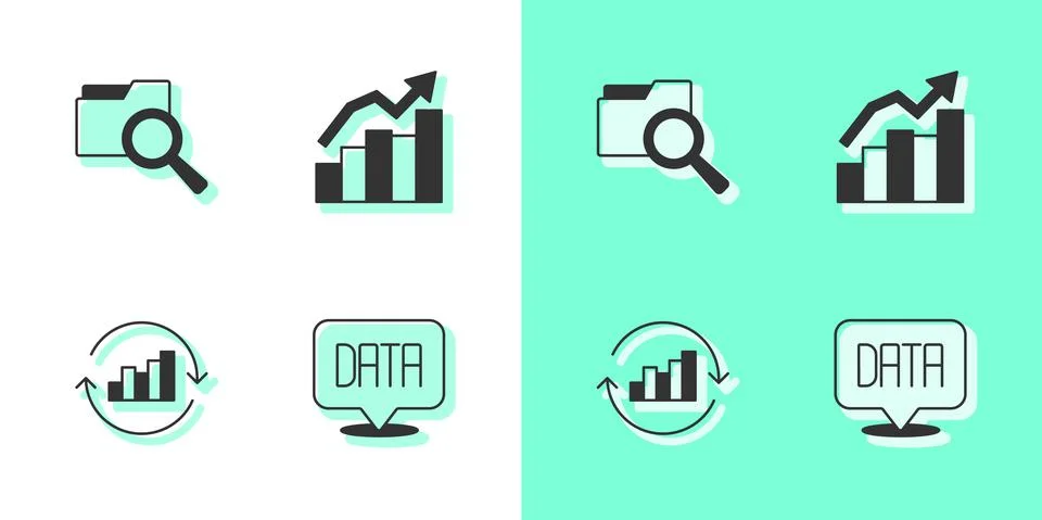 Set Data analysis, Search with folder, Pie chart infographic and Financial Stock Illustration