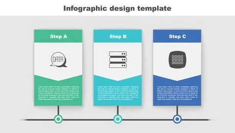 Set Data analysis, Server and Binary code. Business infographic template. Vec Stock Illustration