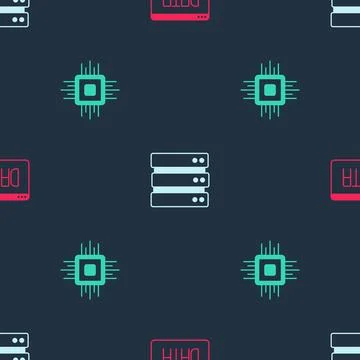 Set Data analysis, Server and Processor CPU on seamless pattern. Vector Stock Illustration