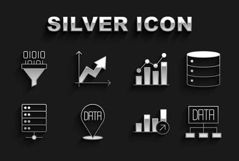 Set Data analysis, Server, Financial growth, Pie chart infographic, Binary code Stock Illustration