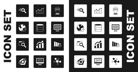 Set Data analysis, Server, Financial growth, Search data, Binary code, Pie .. Stockillustratie
