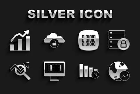 Set Data analysis, Server security with padlock, Financial growth, decrease Stock-Illustration