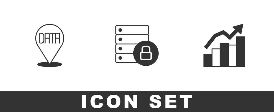 Set Data analysis, Server security with padlock and Financial growth icon Illustrazione stock