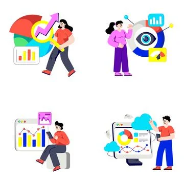 Set of Data Analytics Flat Illustrations Stock Illustration