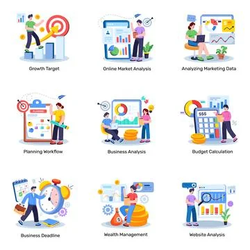 Set of Data Analytics Flat Illustrations Stock Illustration