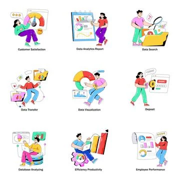 Set of Data Analytics Flat Illustrations Stock Illustration