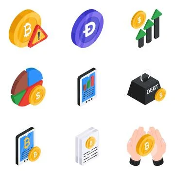 Set of Data Analytics Flat Isometric Icons 스톡 일러스트